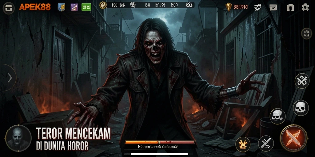 Simulasi gameplay APEK88 dengan suasana yang mencekam.