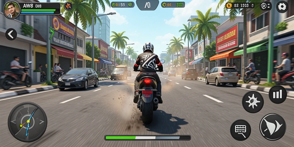 Tampilan gameplay balapan motor yang seru dan menegangkan.
