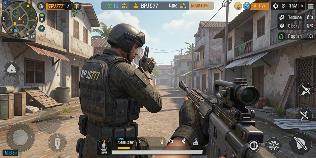 Screenshot gameplay BPJS777 menampilkan aksi seru dalam pertempuran TPS.