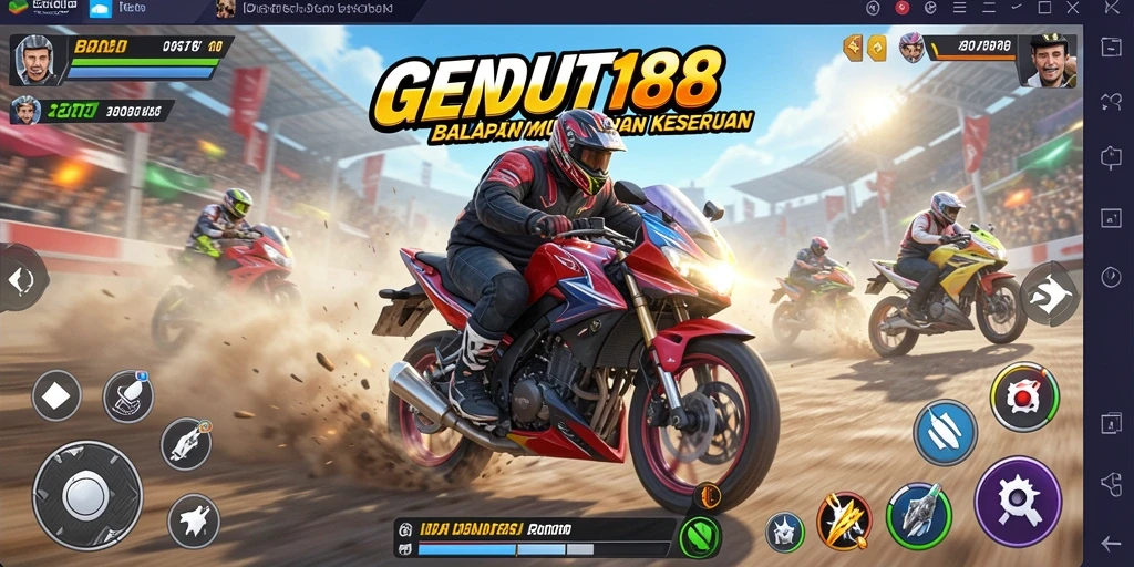 Screenshot utama GENDUT188 menampilkan aksi balapan motor yang intens dan mendebarkan.