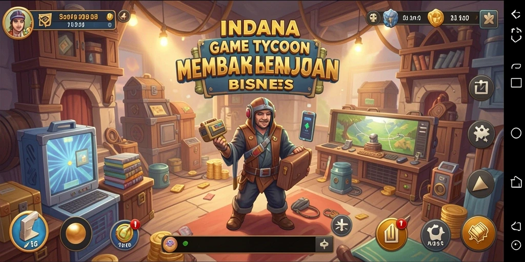Tangkapan layar gameplay INDAAA menampilkan aktivitas membangun bisnis yang seru.