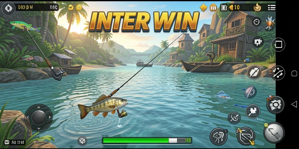 Tangkapan layar INTERWIN menampilkan gameplay memancing yang mendebarkan.