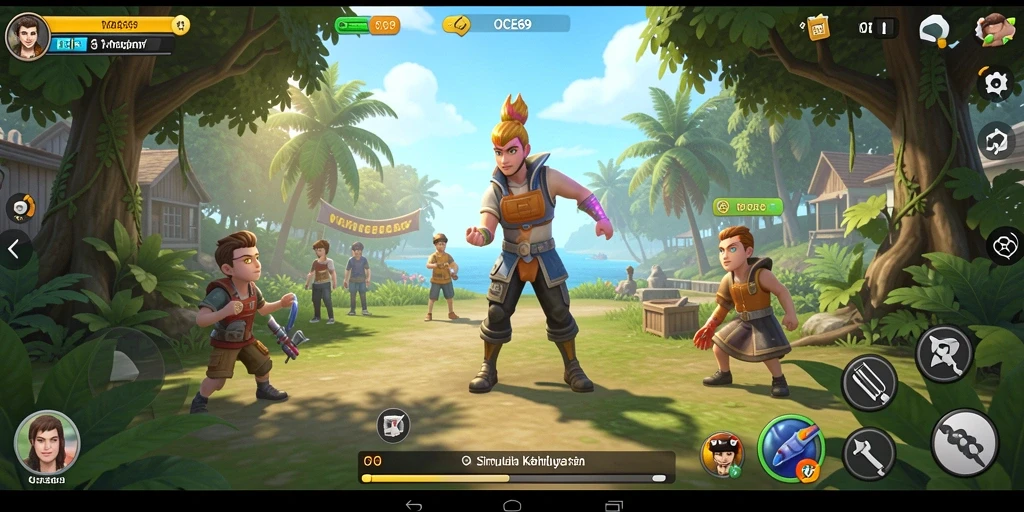 Tampilan gameplay OCE69 dengan karakter yang berinteraksi dalam lingkungan virtual.
