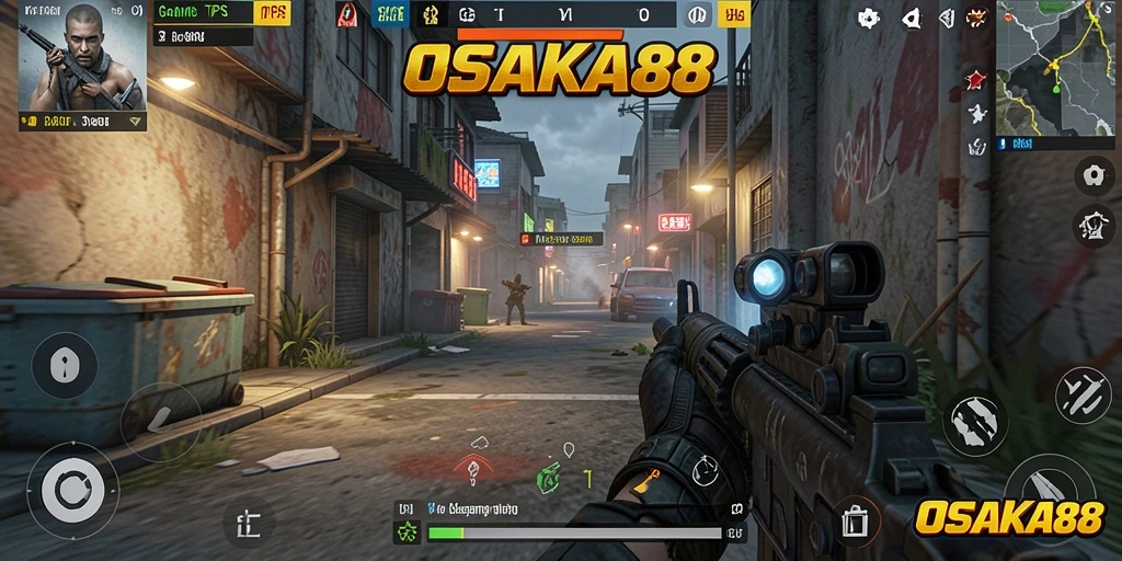 Screenshot gameplay OSAKA88 menampilkan aksi seru game TPS.