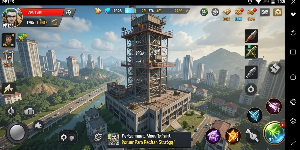 Tampilan gameplay PP123 dengan menara yang menghadapi gelombang musuh.