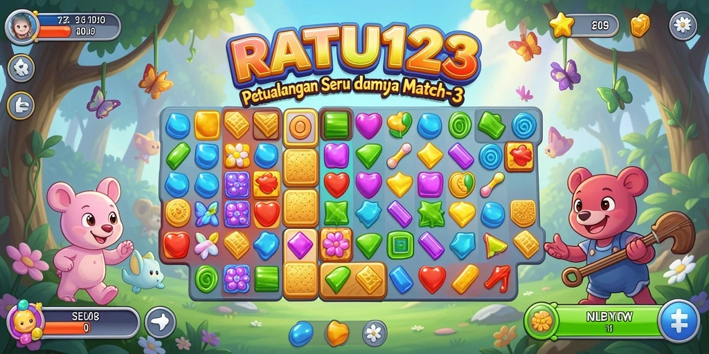 Menggambarkan gameplay seru dari RATU123 dalam mencocokkan permata.