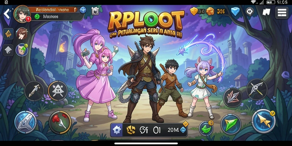 Tangkapan layar utama RPLOOT menunjukkan aksi petualangan seru dalam dunia anime.