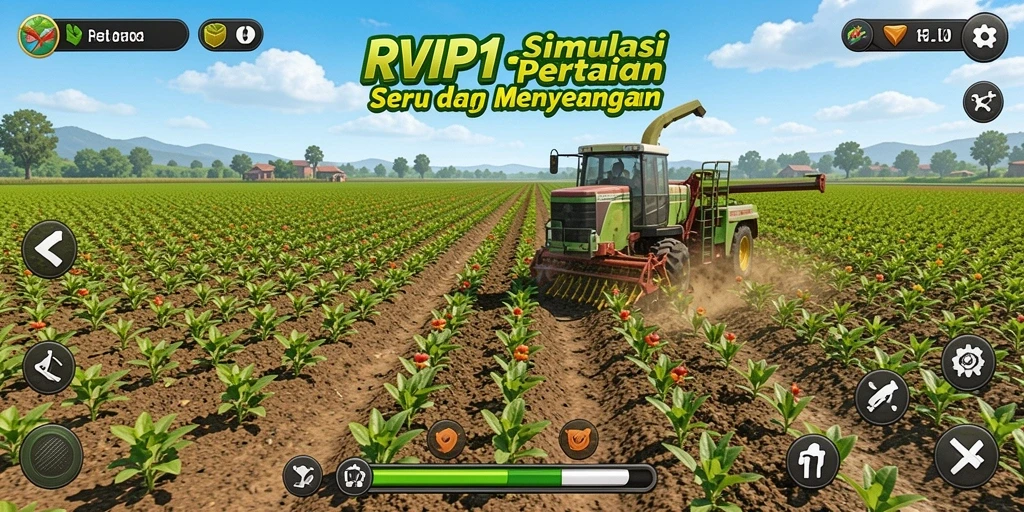 Tampilan gameplay <strong>RVIP1</strong> yang menawan dengan lahan pertanian yang subur.