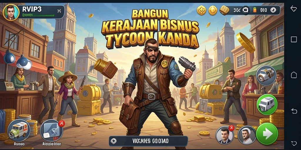 Screenshot gameplay RVIP3 menampilkan mekanisme pengelolaan bisnis yang dinamis.